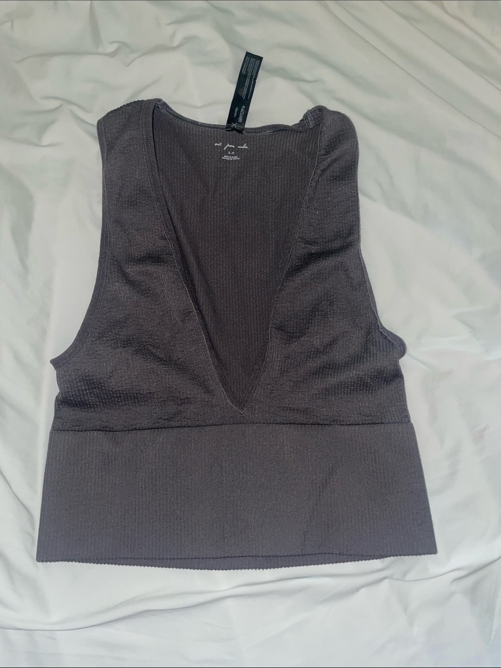 Urban Outfitters Deep V Ribbed Tank Top - Gray